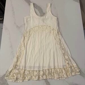 Hint of Mint Romantic Floral Lace Mini Swing Dress Women’s Medium Ivory Cream